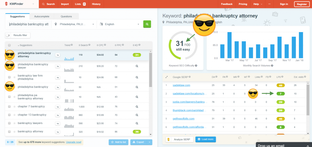 Screenshot of Keyword Finder tool illustrating keyword research.